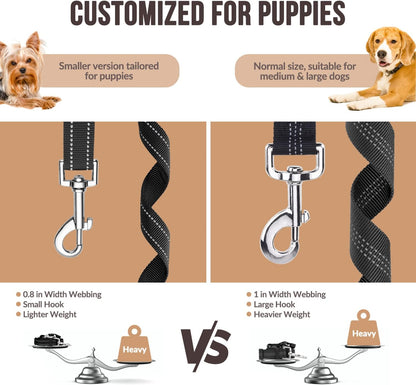 Dog Seat Belt for Car, 2 Pack Dog Car Harness Seatbelt Adjustable with Elastic Bungee Buffer, 2 in 1 Pet Car Leash Headrest Restraint Dog Reflective Safety Tether (S, Black, Headrest+Clip)